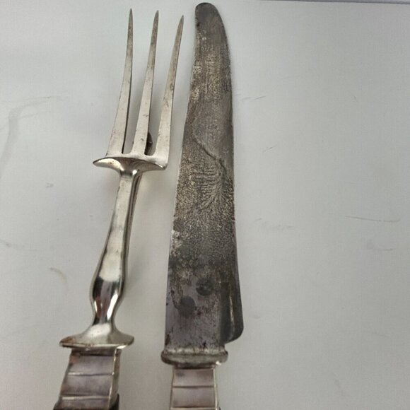 French Paris Silverplate RARE Ebony Two-Piece Carving Set Fork w/ Stand & Knife - Picture 7 of 16